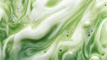 Green swirling liquid with bubbles.