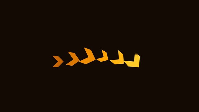 Abstract yellow arrow animation on black background, geometric motion graphics, dynamic directional pointer symbols for transition