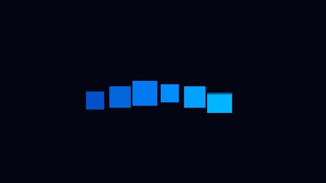 Minimalist blue loading bar animation, digital progress indicator with jumping square blocks, modern UI element for software interface