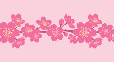 Fototapeta premium Beautiful vector graphic illustration of pink cherry blossoms creating a delightful floral border pattern.