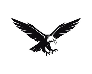 Fototapeta premium Powerful Bald Eagle Silhouette Vector, Flying Eagle Open Wings Black White Graphic
