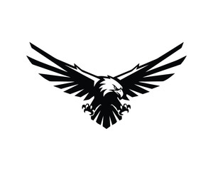 Fototapeta premium Black Eagle Flying with Wings Spread, Bald Eagle Silhouette Vector Logo