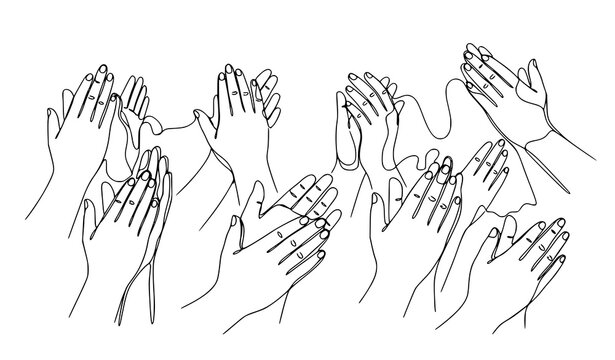 Applause hands continuous one line drawing cheering crowd gesture minimalist vector illustration