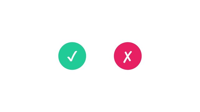 Green checkmark, red cross, yes no icons, decision symbols, white background