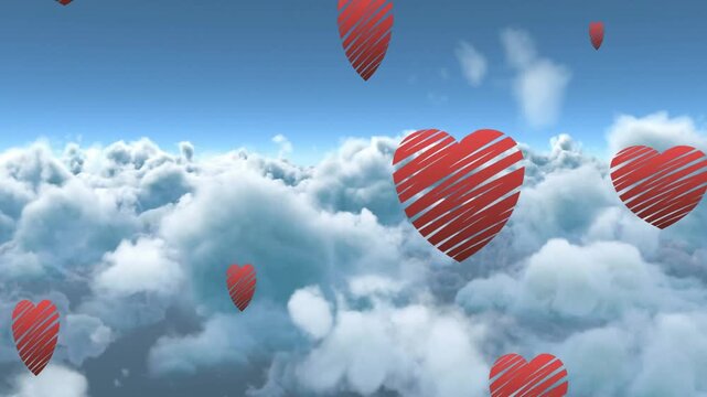Digital animation of follow us against clouds in the blue sky