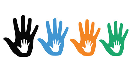 Fototapeta premium Diverse hands with children's handprints inside symbolizing unity, family, and support in vibrant colors