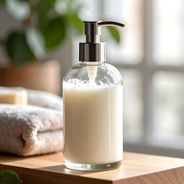 Soap dispenser dispensing liquid indoors