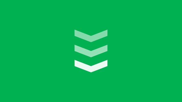 Minimalist green chevron animation, flat motion graphic arrows pointing down, looping geometric direction symbols for digital interfaces