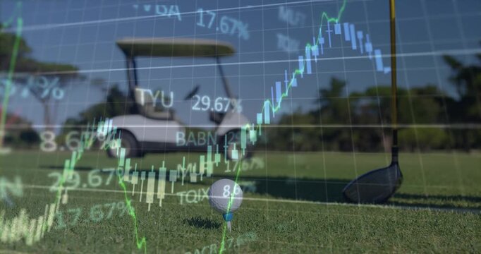 Animation of data processing over golf ball on golf course