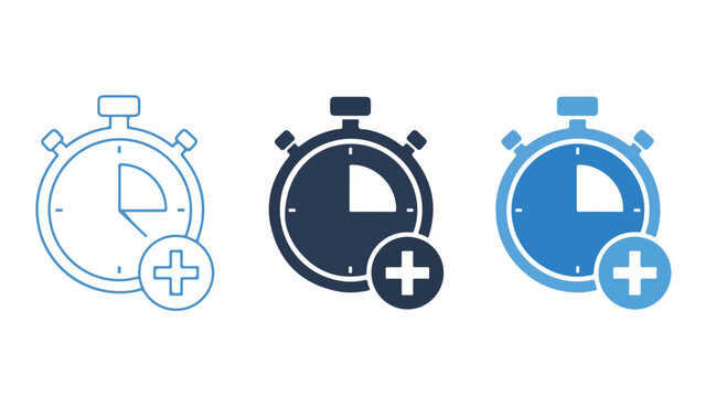Three stopwatch icons with plus symbols indicating time management and adding new events or tasks