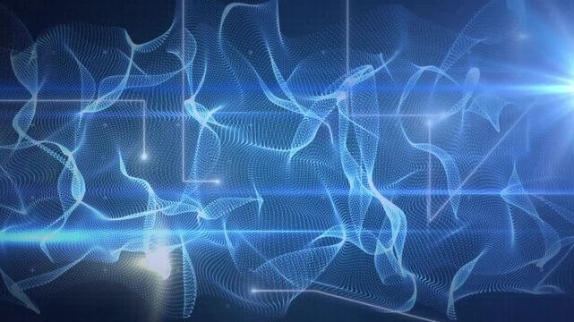 Animation of mesh network forming wave patterns and illuminated lines forming grid pattern