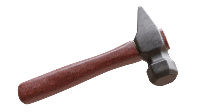 Ball peen hammer isolated on white, transparent. Metal hand tool, 3d