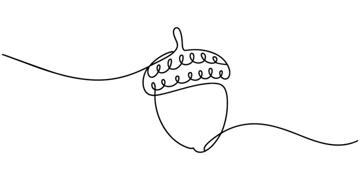 Detailed Acorn with Textured Cap and Smooth Shell  continuous one line drawing, Simple Line Art Drawing of an Acorn, Oak Nut Seed Illustration.