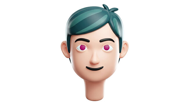 3D Rendered Cartoon Boy Head with Teal Hair and Pink Eyes
