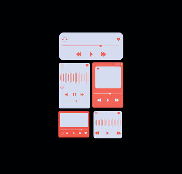 Modern Music Player UI Kit &ndash; Minimal Audio Interface Components Vector