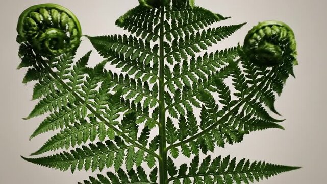 Fern's Fresh Growth: A close-up showcases a lush fern with delicate fronds and unfurling fiddleheads, embodying renewal and the intricate beauty of nature.