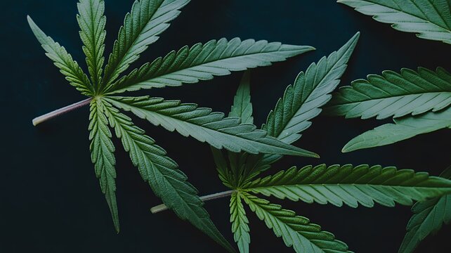 Leaves Of Marijuana On A Black Background 