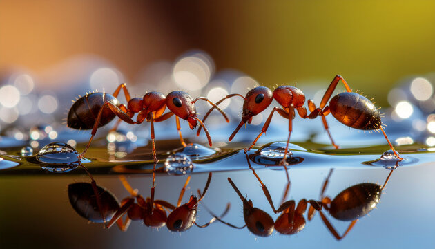 Close up of ants on water surface