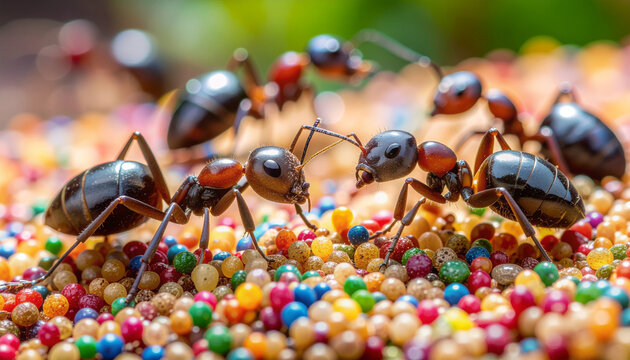 Close up of insects on colorful surface