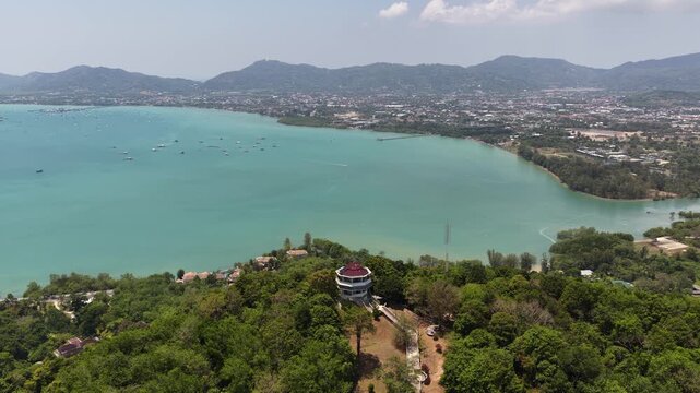 Aerial view of khao khad viewpoint overlooking chalong bay in phuket
