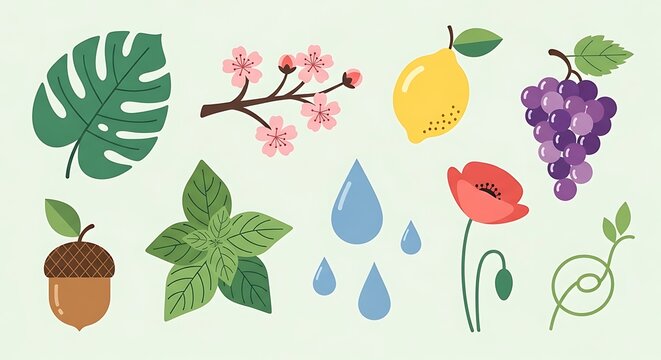 Nature and plant icons colorful collection