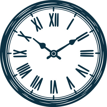 Classic roman numerals clock face with dark teal border and hour markers