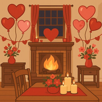 interior of a room with valentine day