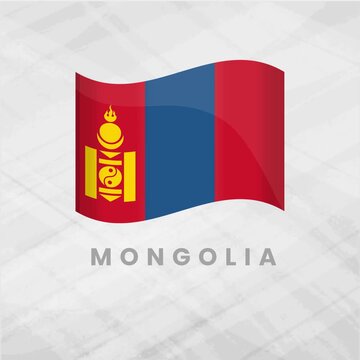 Mongolia Waving Flag 3D Animation, National Mongolian Soyombo Symbol on Grey