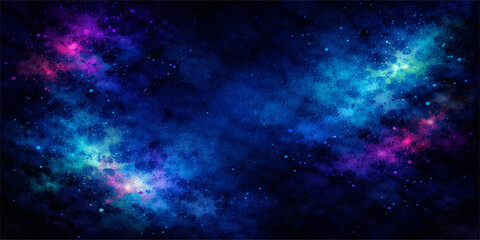 Obraz premium Deep fantasy nebula illustration of a starry night sky featuring a bright blue galaxy and dark planet backgrounds in a science outer cosmos universe field