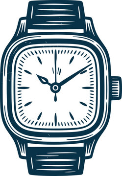 Classic white dial analog wristwatch with textured blue strap and square face