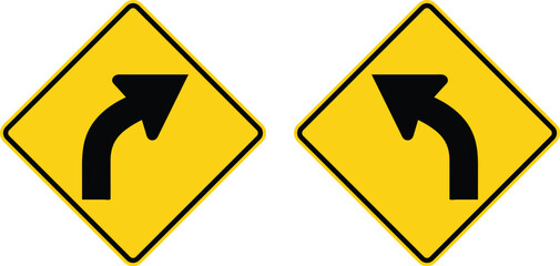 Right and Left Curves Arrows Yellow Diamond Highway Road Sign Vector Icons  © Griffin9678