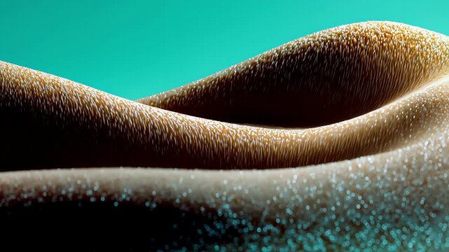 Abstract undulating landscape of brown fabric covered in glowing particles