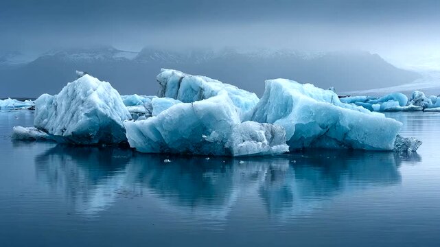 Icebergs floating in a serene glacial lagoon landscape