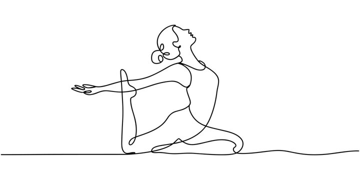 Continuous one line drawing of woman doing lotus yoga pose. Woman sitting cross legged meditating. Woman practicing yoga and meditation one continuous line. Girl sitting