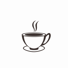 Obraz premium Steaming coffee cup icon on a saucer in simple outline style