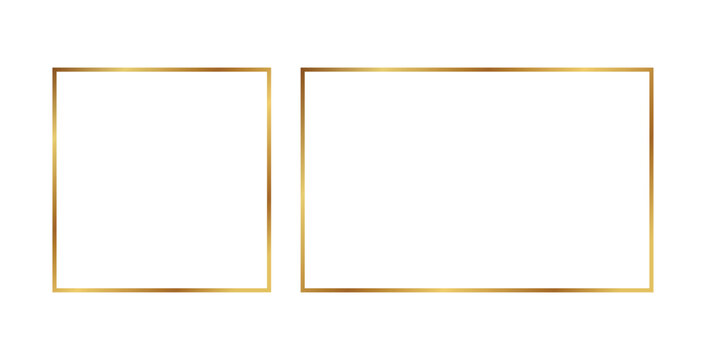 Golden rectangular frame set. Luxury metallic border template. Elegant gold square and rectangle frames. Premium minimal decorative border