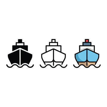 Three stylized ship icons in varying color schemes and detail levels