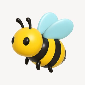 Cute 3D cartoon bee illustration.
