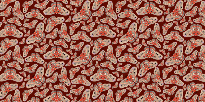 Seamless Pattern Cecropia Moth Large North American Nocturnal Insect