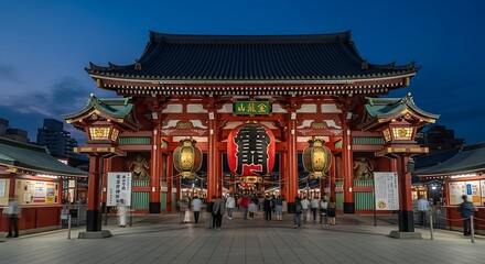Fototapeta premium Beautiful Japanese Temple at Dusk - A Cultural Landmark.