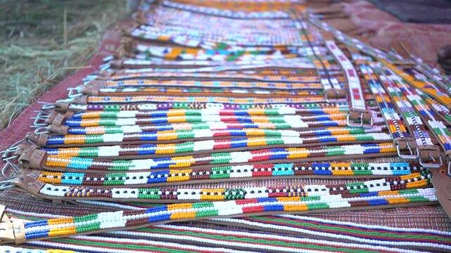 Colorful Traditional Cow Neck Belts Close-Up | Rural Livestock Accessories Detail