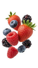 Obraz premium Berries and strawberries isolated on transparent background food, strawberry, berry, blueberry, raspberry, blackberry, fruit