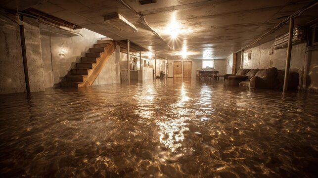 A stunning image of flooded basement due to snowmelt or a pipe burst highlights the challenges of water damage restoration.