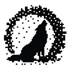 Fototapeta premium Pixel Art Howling Fox Silhouette Black and White Vector Illustration for Game Design