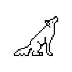Fototapeta premium Pixel Art Howling Fox Silhouette Black and White Vector Illustration for Game Design