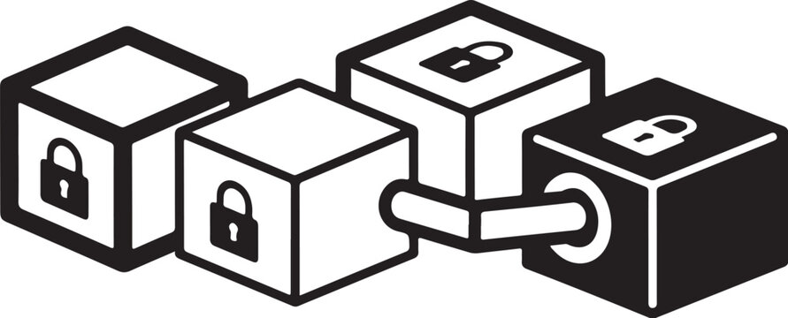 Security, protection, lock and key, cubes, icons, set of 4