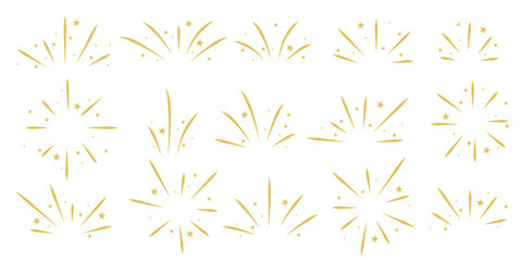 Rays, flashes with stars, motion set. Dynamic design elements, explosion, flying sparks, rays of light. Sketch style. Vector graphic © Iry