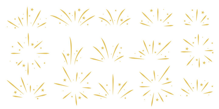 Rays, flashes with stars, motion set. Dynamic design elements, explosion, flying sparks, rays of light. Sketch style. Vector graphic