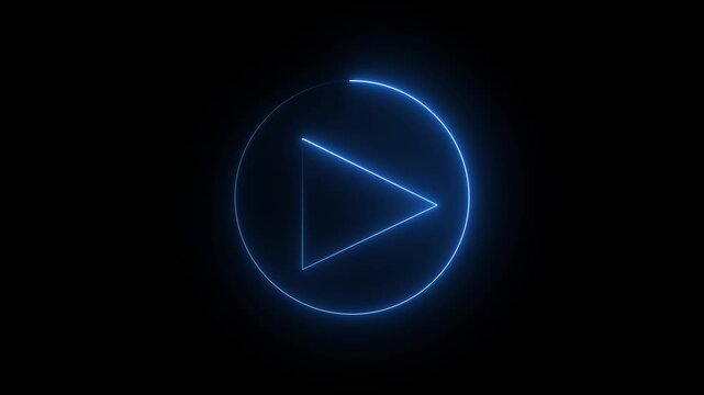Neon play button icon animation on black background.4k animation