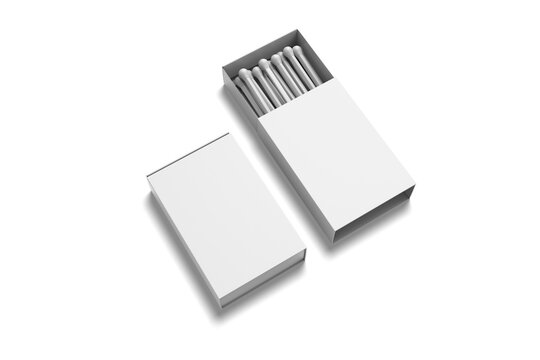 Two Blank White Matchboxes Open and Closed Mockup Isolated, 3D Illustration